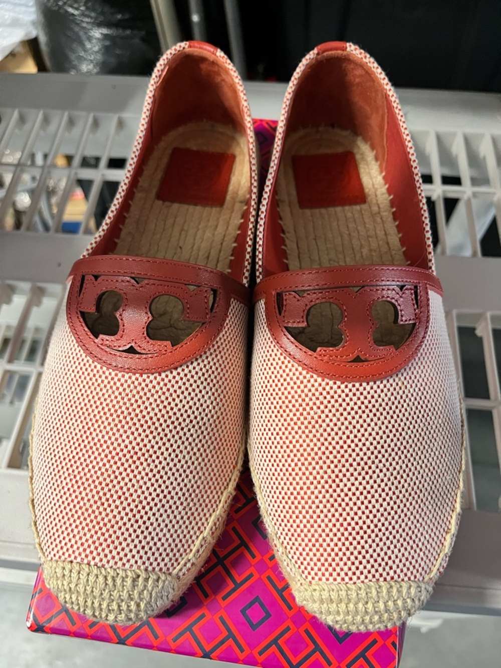 Tory Burch Red Canvas Espadrille Slip-On